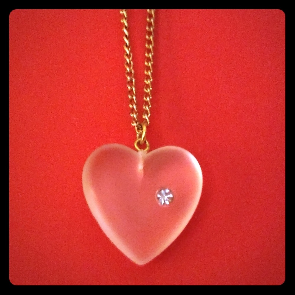 Gold Plated Necklace w/ Smoked Glass Heart Pendant